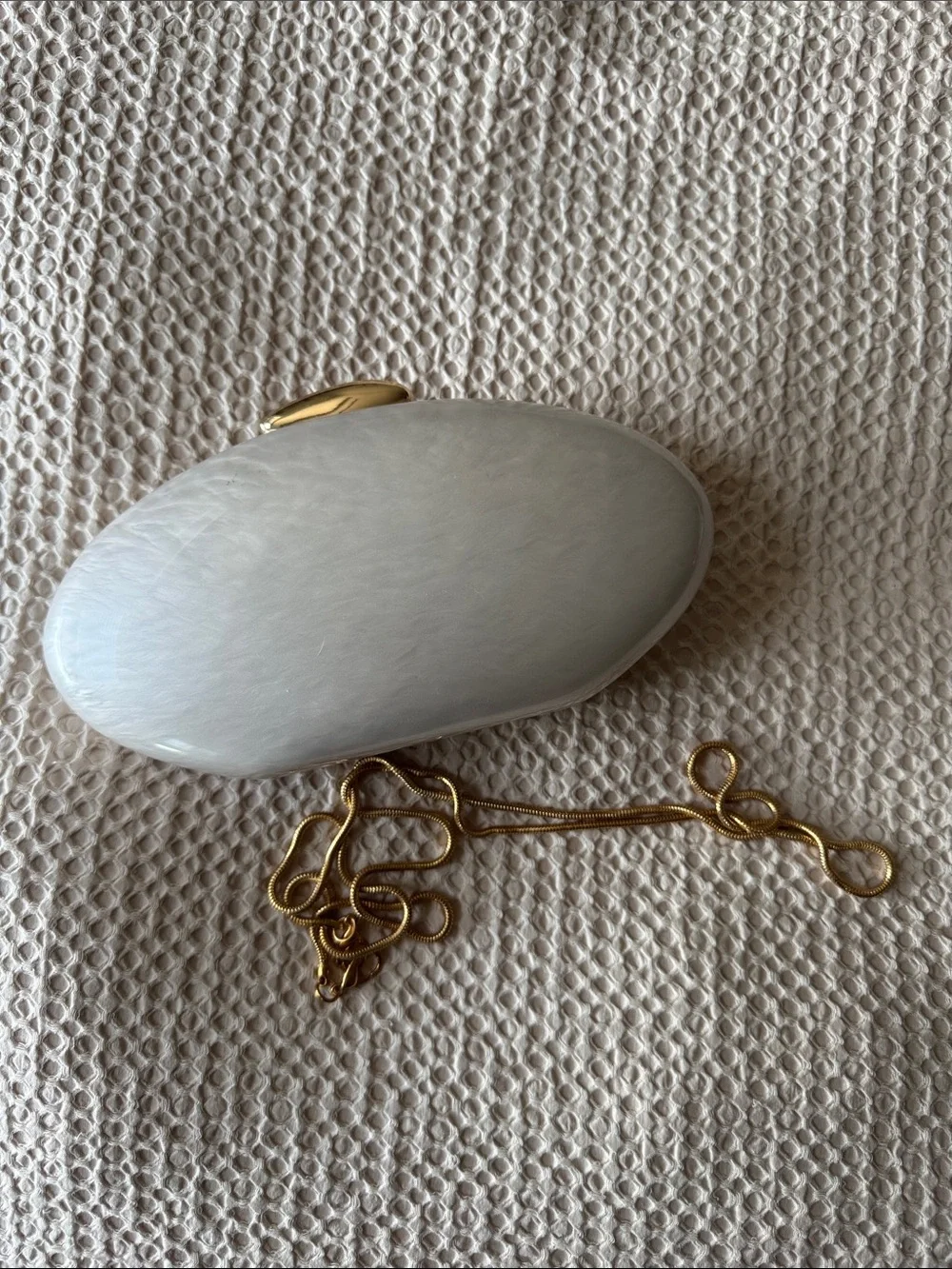 White Oval Hard Shell Evening Clutch with Gold Chain BRIDAL